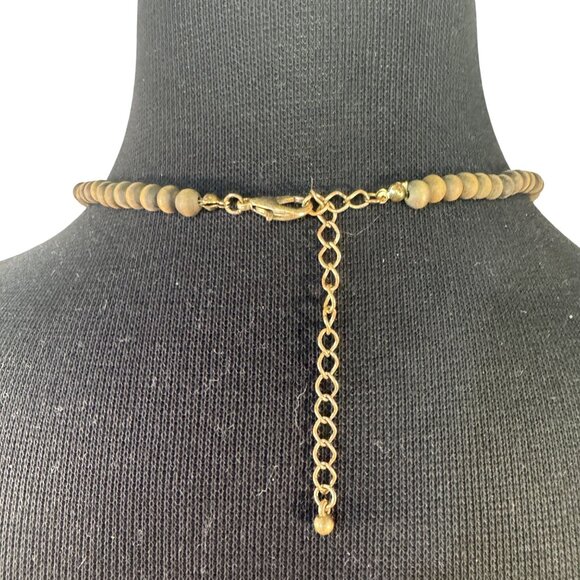 Taupe Colored Long Beaded Tassel Necklace Adjustable - Picture 5 of 5